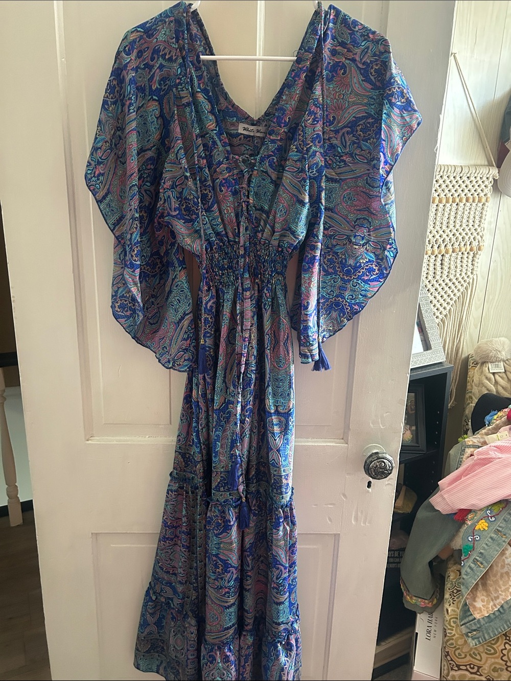 Blue Paisley Maxi Dress with Flutter Sleeves
